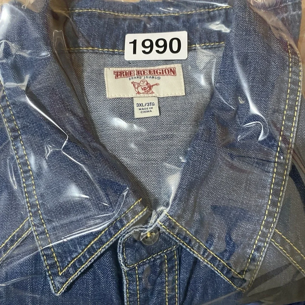 TRUE RELIGION WESTERN Shirt Mens Sz 3XL Released Hem Jeans Denim Long Sleeve